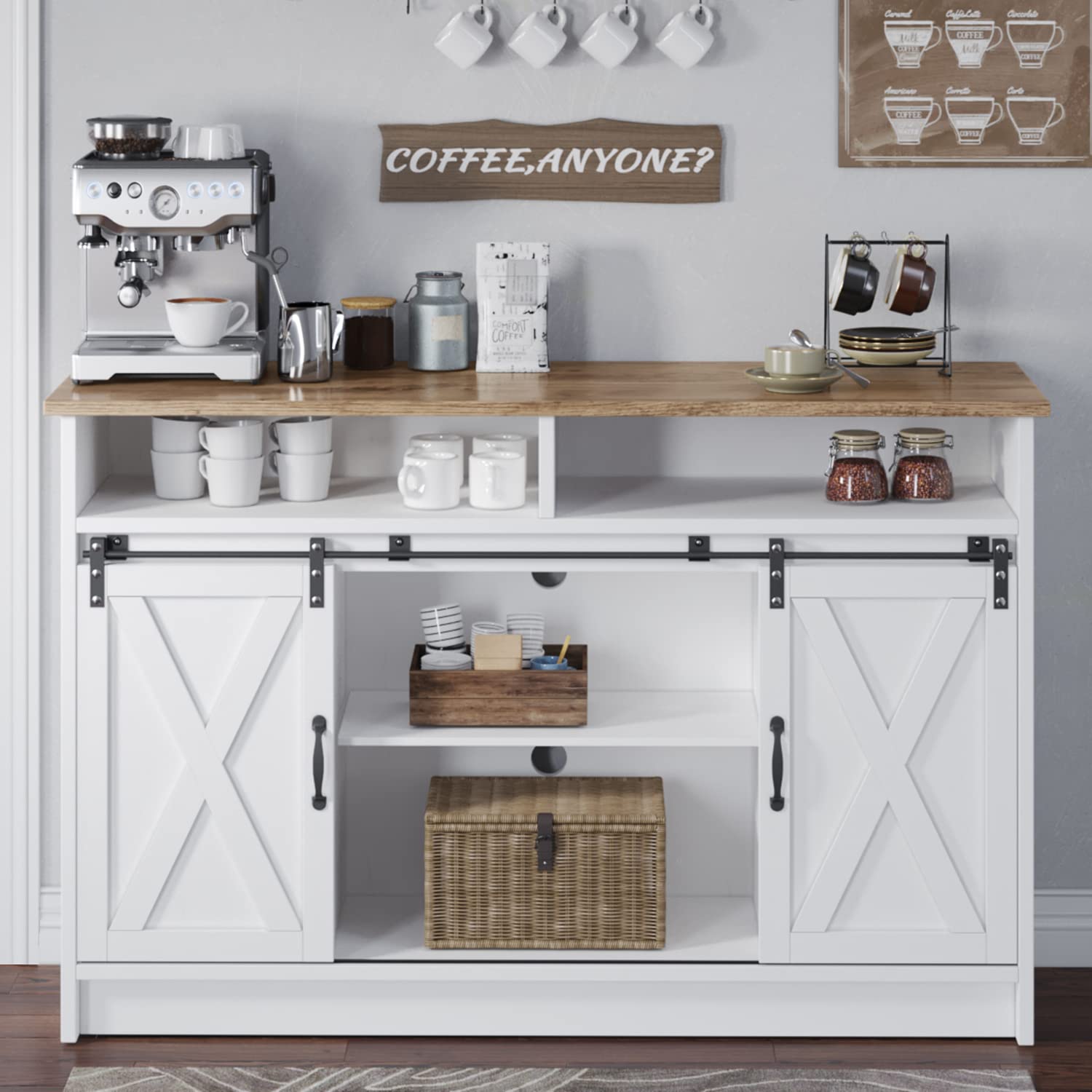 Buy HOMBCK Farmhouse Coffee Bar with Storage Sliding Barn Door