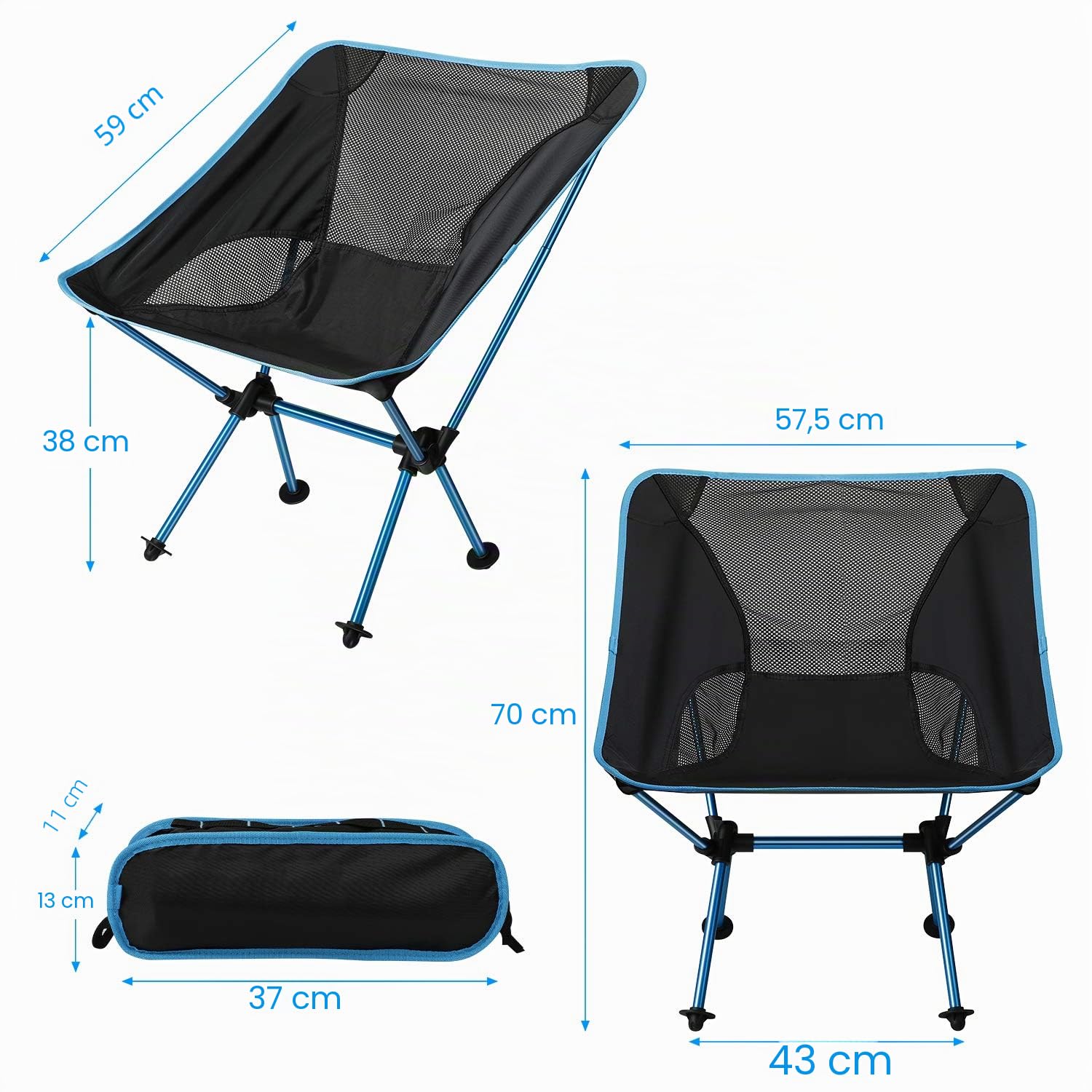 EXTSUD Silla Plegable Camping Silla Portátil al Aire Libre con Bolsa de Transporte, Capacidad de Carga Maxima 150 kg, Ideal para Jardín, Playa, Pesca, Camping, Viajes, Senderismo