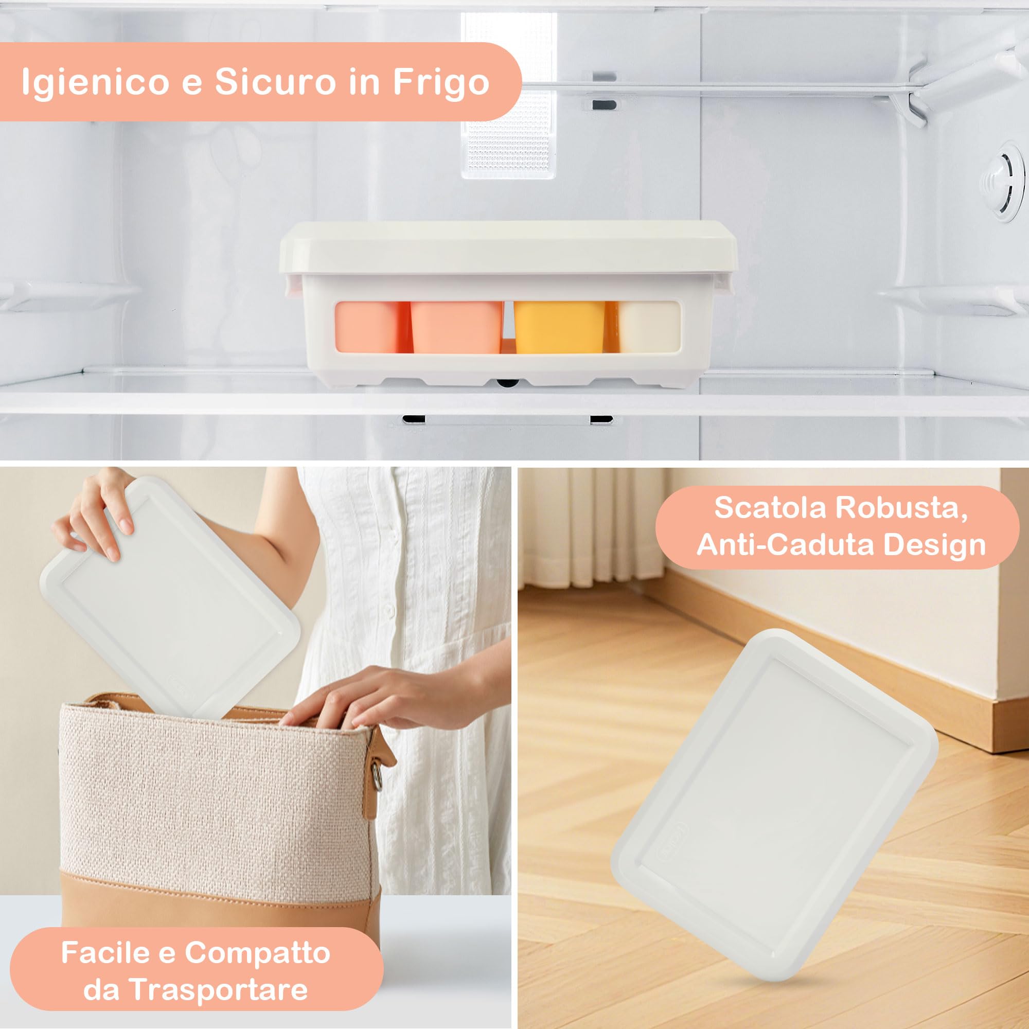 Contenitori da Svezzamento Neonati in Silicone 60ML 8 Pezzi con Coperchi Ermetici Antiperdite Freezer