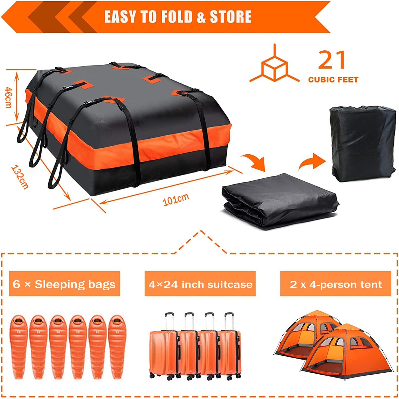 Auto Dachbox für Peugeot 1007 104 106 107 108 2008 204 205 206 207 208 3008 301 304 305 306 307 308 309, 600L 21 Kubikfuß Faltbare Dachtasche Gepäckbox Dachboxen, Wasserdichte Reißfeste Dachkoffer