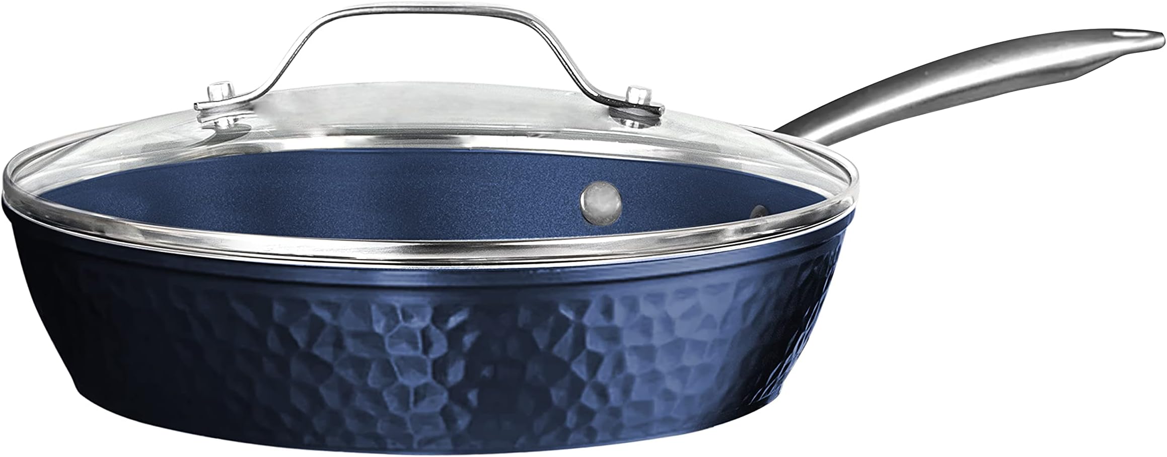 OrgreenicLuxurious Non-Stick Ceramic 12 Inch Blue Hammered Pan with Lid, Lightweight, Scratch-Resistant, Dishwasher Safe, Oven Safe up to 500°F