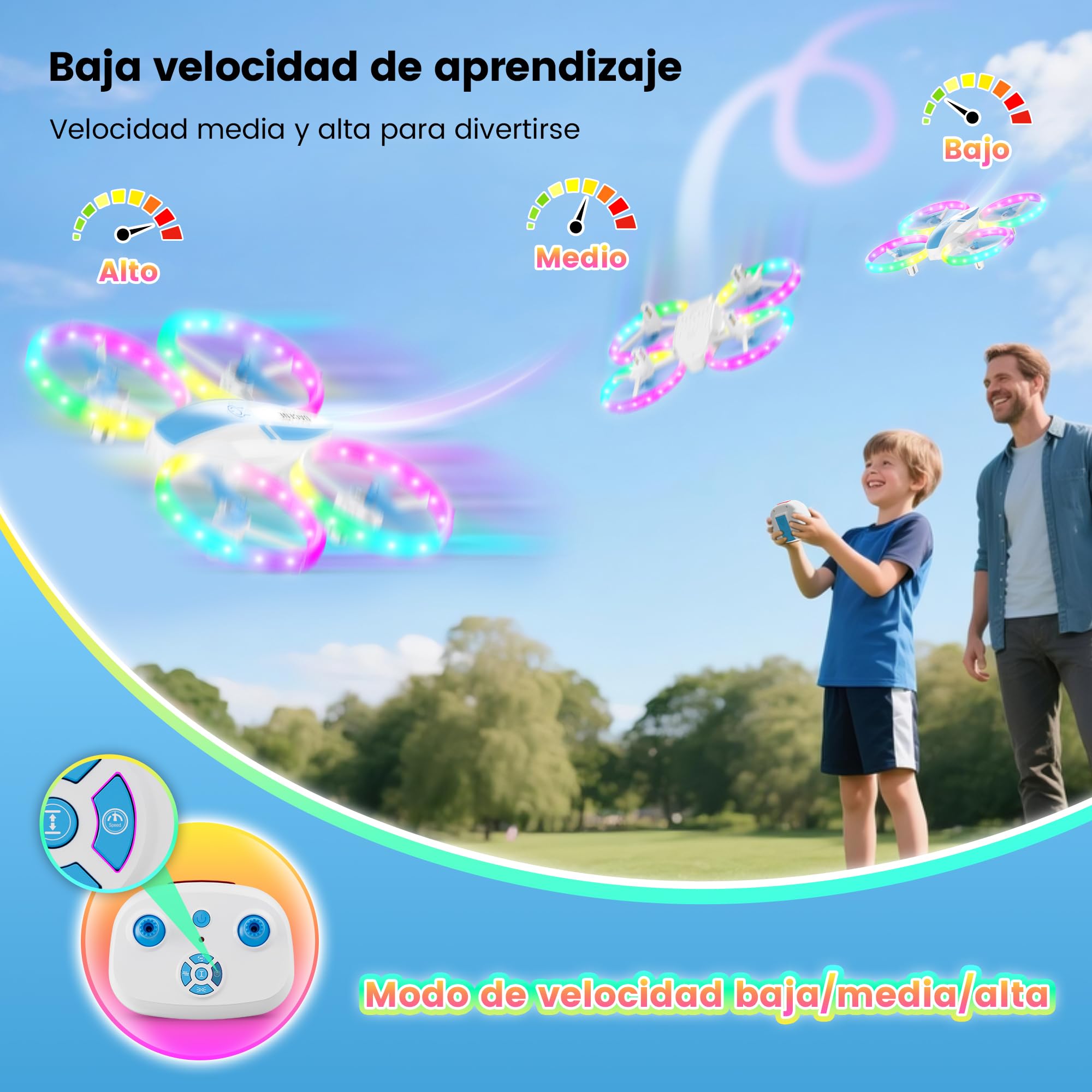 Dron para Niños con 5 Modes de Luces LED, Mini Drones Quadcopter RC para Principiantes, Retención de Altitud/360 Flip/3 Velocidades, Juguetes Regalos para Niños Niñas 8+ Años (Azul)