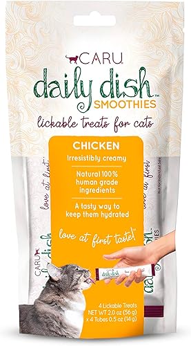 CARU - Batidos diarios para platos - Golosina de pollo para gatos lamible - Paquete de 4, tubos de 0.5 onzas