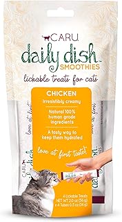 CARU - Daily Dish Smoothies - Lickable Chicken Cat Treat - 4 Pack, .5oz Tubes