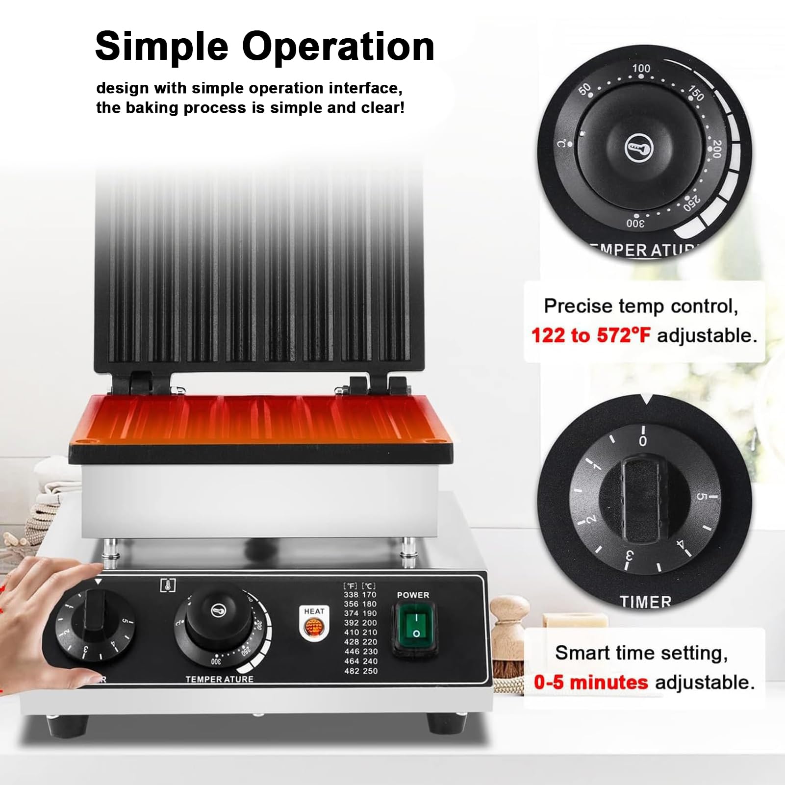 Macchina elettrica per churros, piastra per waffle antiaderente da 1750 W con temperatura e timer regolabili, macchina per ciambelle alla frutta latina, prepara 8 fette di churros in pochi minuti.