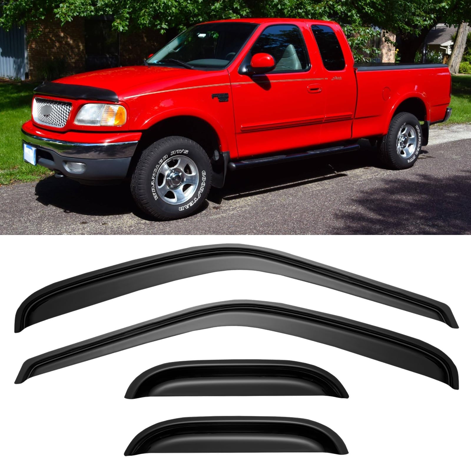 Window Rain Guards for 1997-2003 Ford F150 SuperCab, Vent Visors Shades Wind Deflectors for 1997-1999 F250 Light Duty, 2004 F-150 Heritage (Super/Extended Cab)