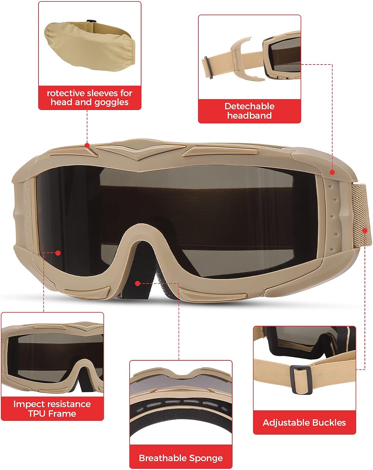 Airsoft Goggles Tactical Safety Goggles Anti Fog With 3 Lens Military : Sports & Outdoors