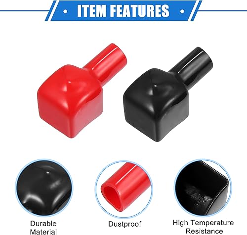 Miniatura 4 de 1 par de cubiertas de aislamiento para terminales de batería, 0.276 in, 0.28 pulgadas, protección universal para motocicleta, camión, marino, PVC,