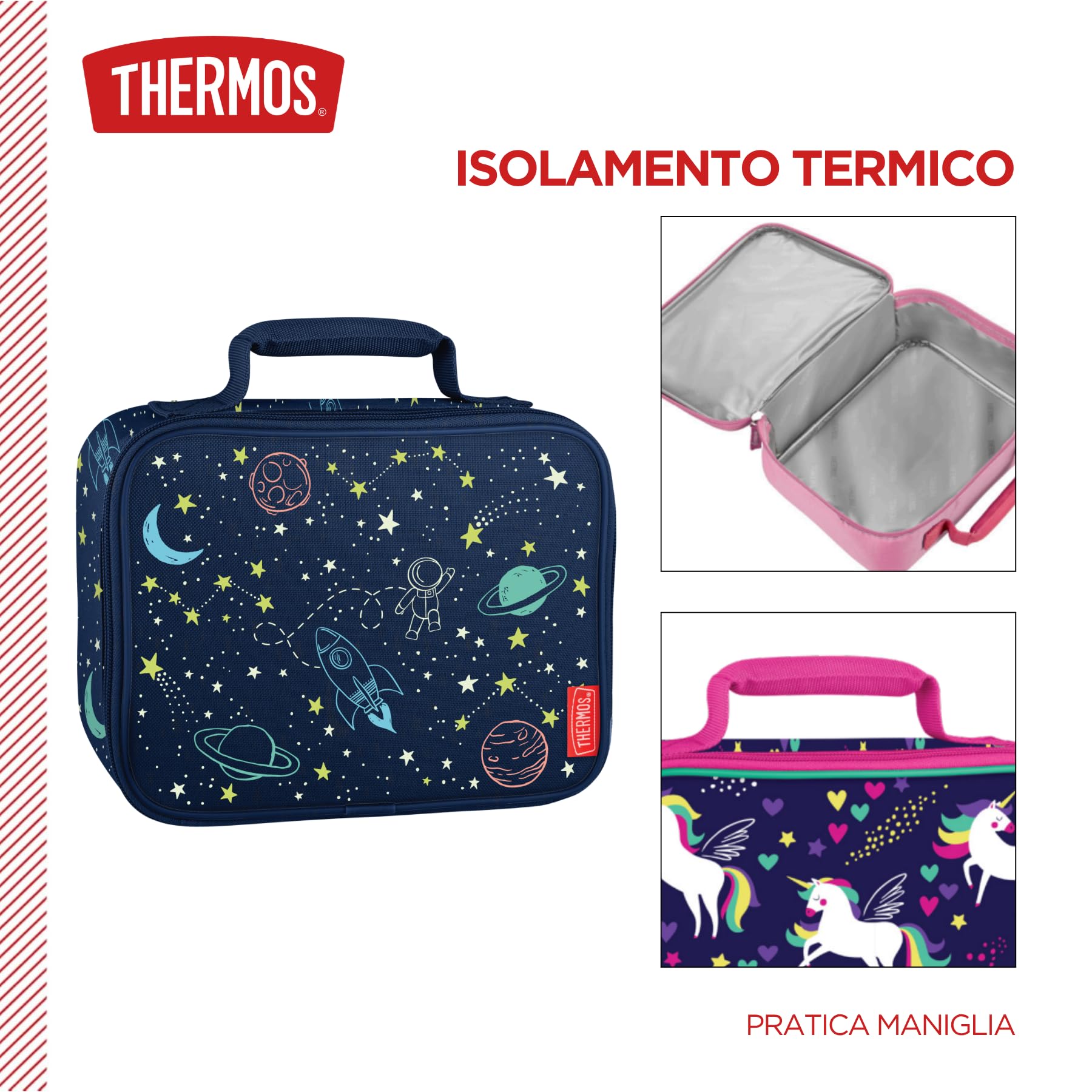 Thermos Sac à déjeuner isotherme pour enfant - Motif astronaute et espace - Bleu - 4 l - Avec sangles réglables et compartiments latéraux - Idéal pour la maternelle et la crèche - Sans BPA et PVC