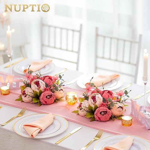 Miniatura 2 de NUPTIO Bolas de flores para centros de mesa 10 piezas de 9.4 pulgadas de diámetro rosa oscuro peonía artificial arreglo de bolas de flores falsas