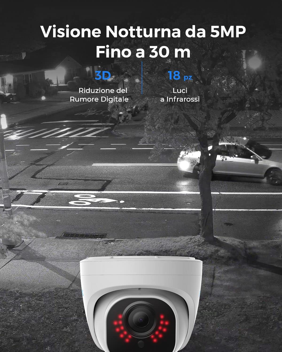Reolink 5MP Telecamera Esterno PoE, Rilevamento di Uomo/Veicolo/Animale, Visione Notturna IR 30 metri, Videocamera Sorveglianza Esterno Impermeabile IP67, Audio, Slot per Scheda microSD, RLC-520A