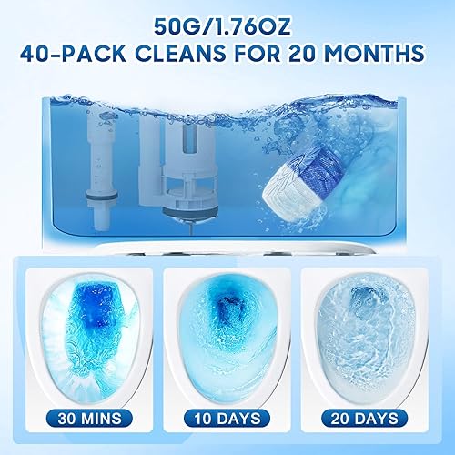 Miniatura 2 de KIISIISO Paquete de 40 limpiadores de inodoro, pastillas limpiadoras de inodoro de larga duración con tecnología de liberación sostenida contra