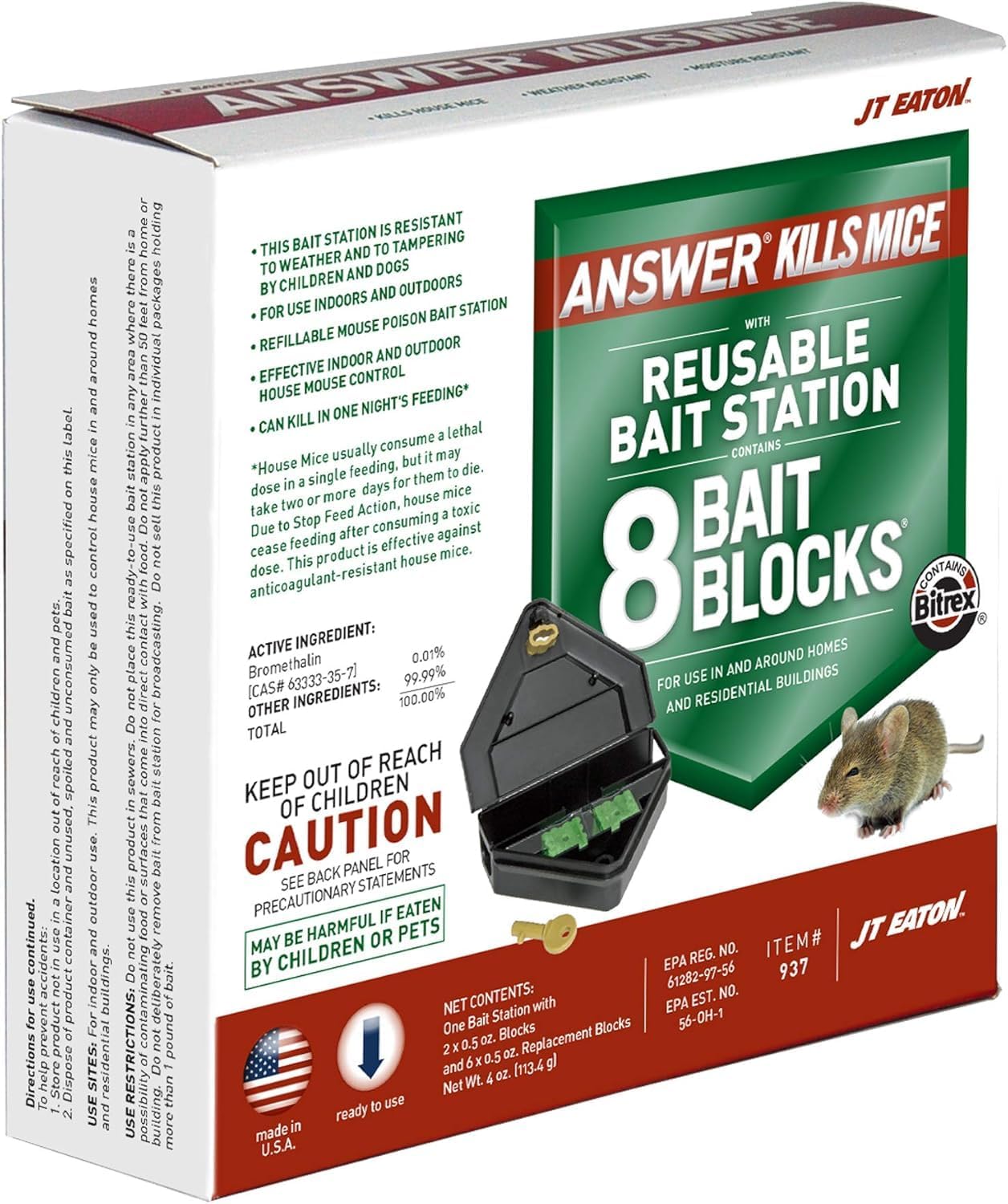 Answer Kills Mice with Reusable Mouse Bait Station and 8 Bait Blocks – Effective Rodent Control Solution for Indoor & Outdoor Use – Case of 12