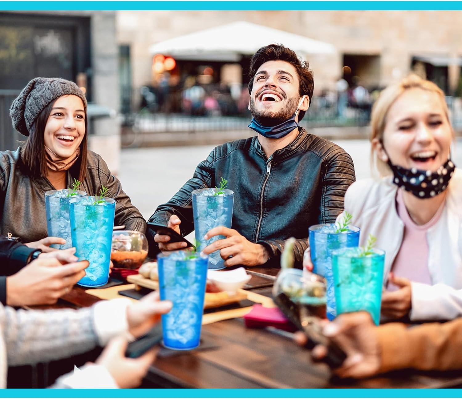 Norme 48 Pcs Plastic Restaurant Tumblers Plastic Reusable Cups Stackable Drinking Glass Dishwasher Safe Tumblers in 4 Coastal Colors for Kitchen Water(16oz) - Image 7