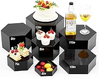 Vista 18 de Leinuosen Juego de 7 elevadores de buffet extra grandes de 8" a 14" caja de exhibición de acrílico cuadrada elevador de mesa de postres