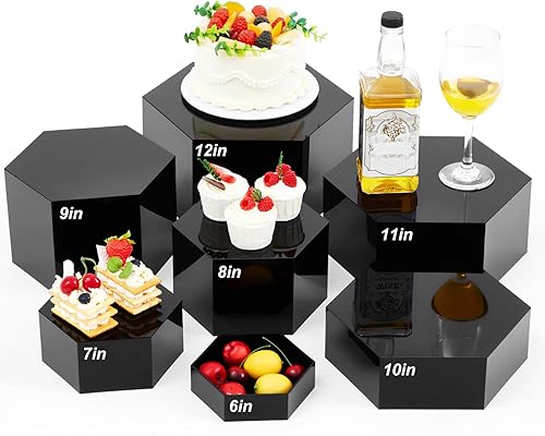 Leinuosen Juego de 7 elevadores grandes de buffet de 6 a 12 pulgadas, caja de exhibición de acrílico para catering, mesa de postre, soporte