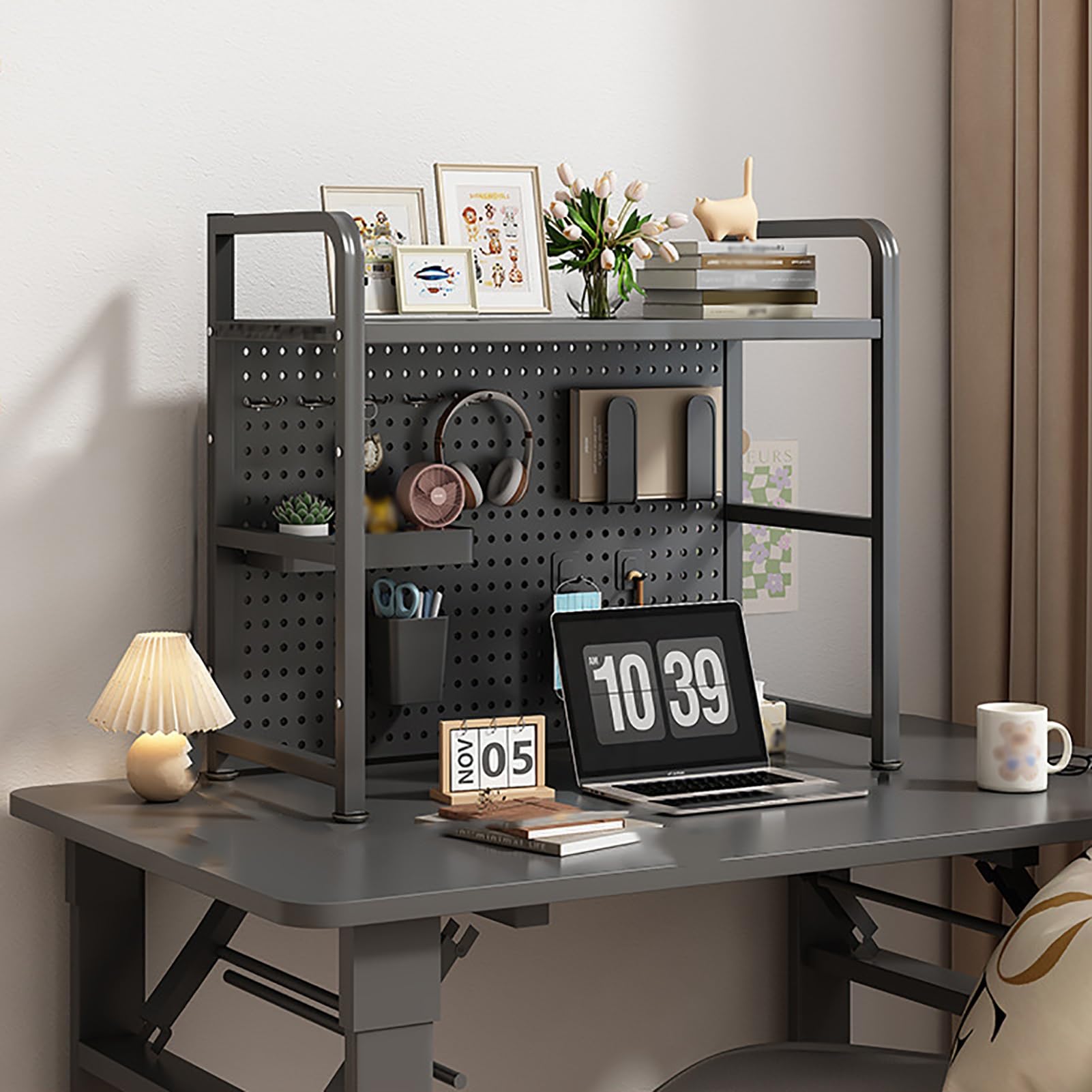 Étagère de Bureau en métal perforé noir 30" avec crochets