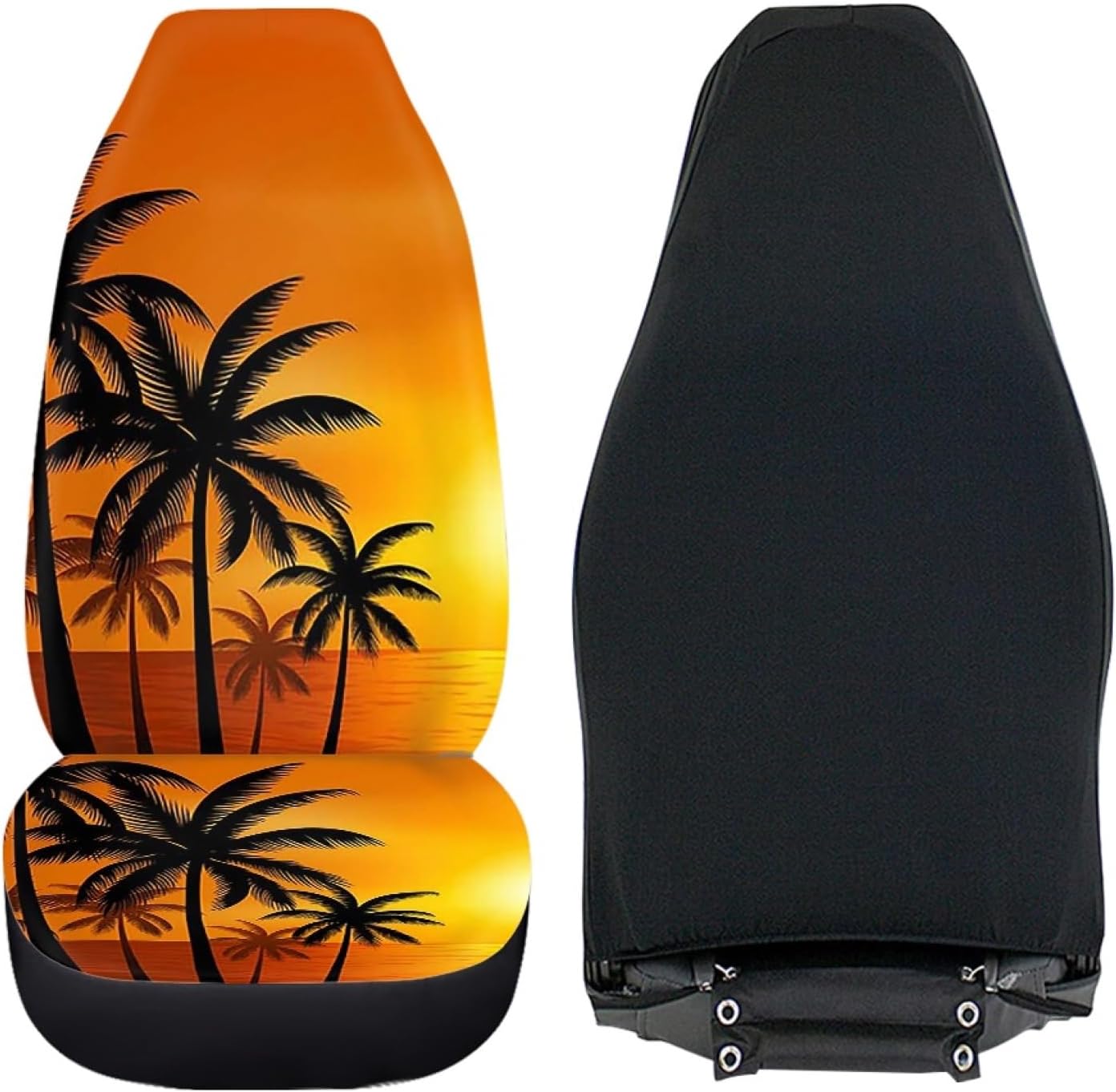 Wanyint Beautiful Golden Sunset Tropical Beach Palm Trees Universal Auto Car Front Seat Covers,Hawaiian Style Bucket Seats Protector Fit for Car,SUV Sedan,Truck