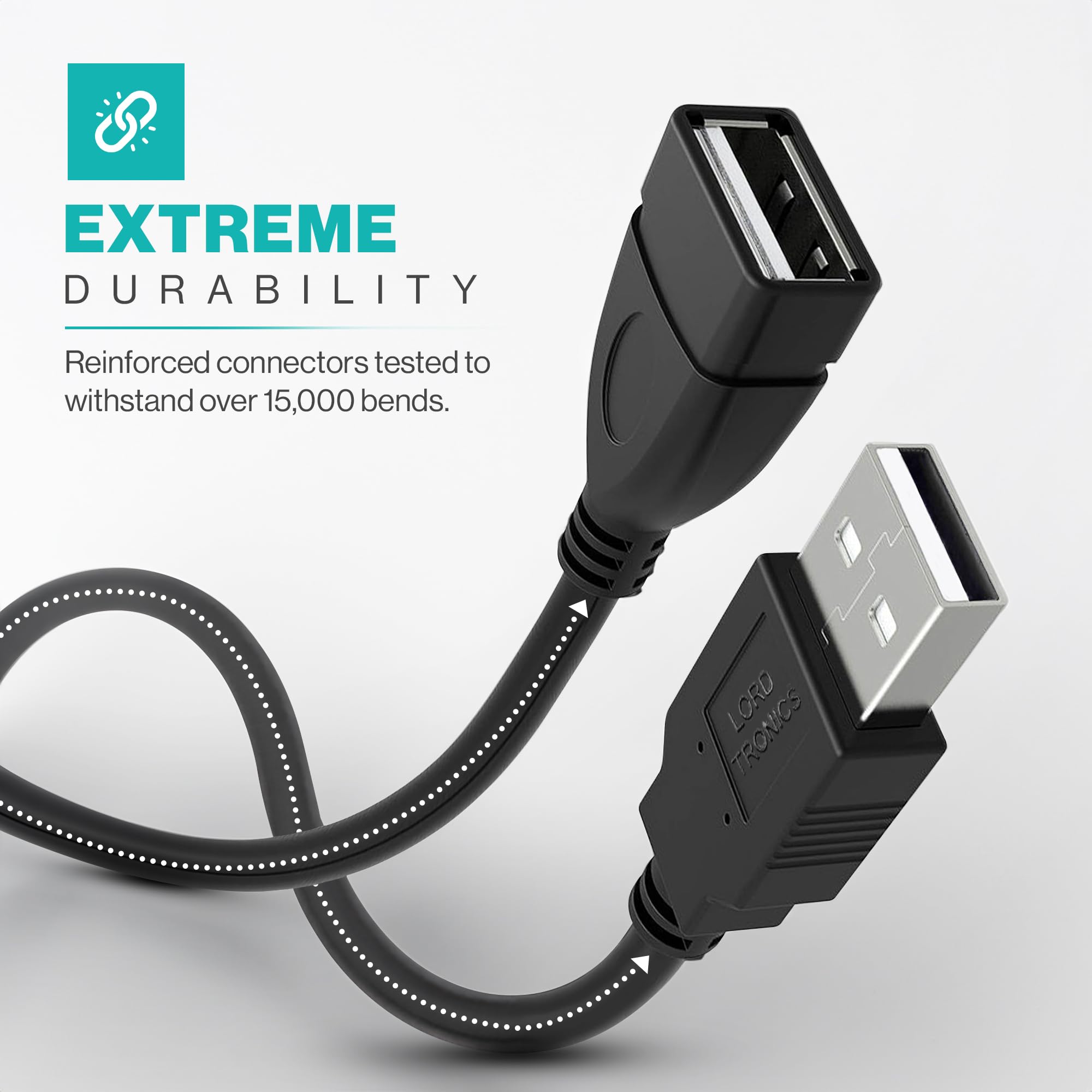 LORDTRONICS Langes USB-Verlängerungskabel, 3 m, USB-Verlängerung, USB-Stecker auf Buchse, Datenübertragungsadapter und Ladekabel, M/F für Laptop, Playstation, Xbox, USB-Flash-Laufwerk
