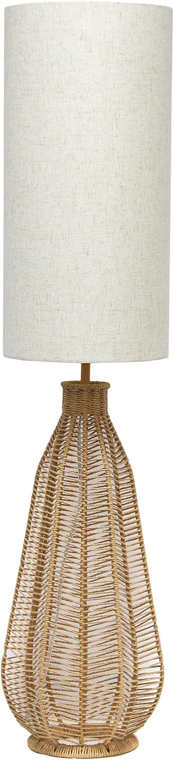 Elegant Designs LF1047-NAT 46.75" Tall Boho Coastal Inspired Rustic Paper Rope Rattan Wicker Look Floor Lamp with Light Beige Fabric Shade, Natural