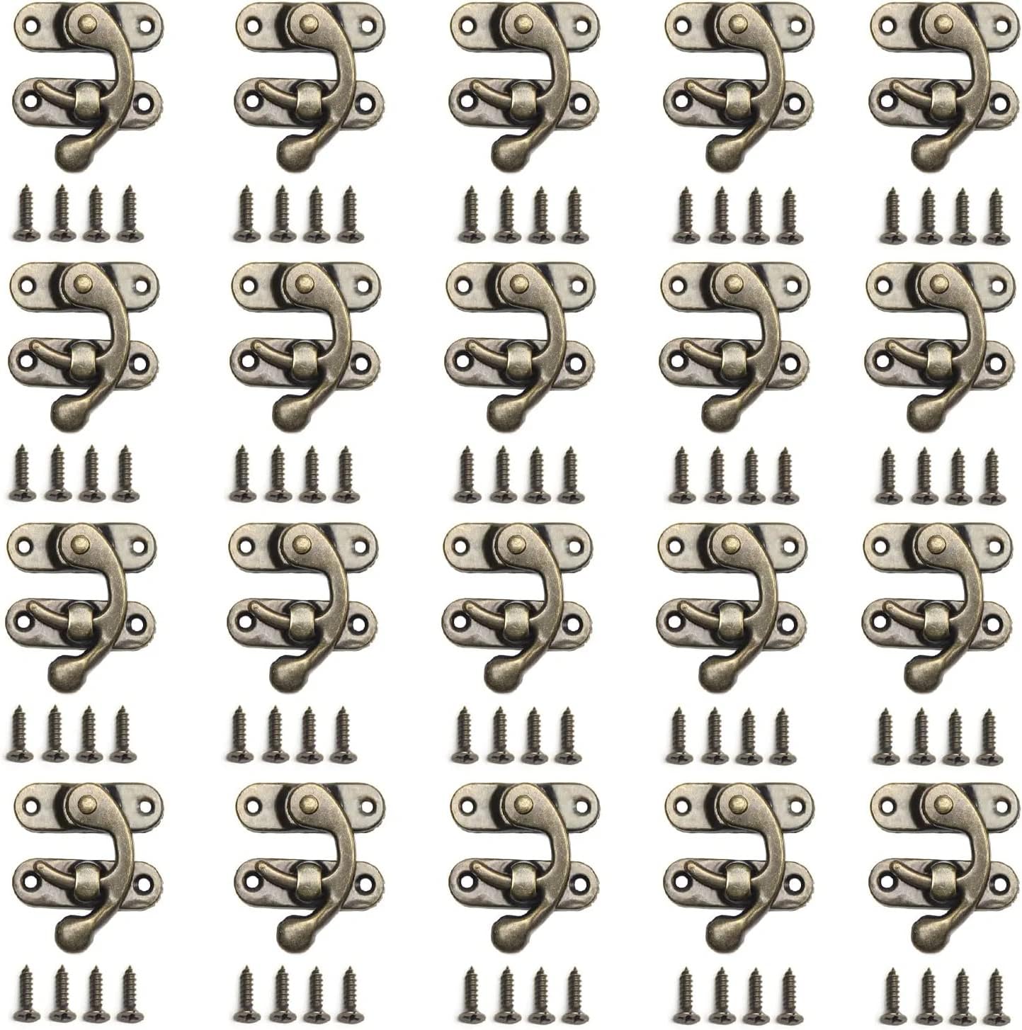 50PCS Antique Vintage Lock Clasp Right Latch Hook Hasp 1.65 x 1.42inch (LxW) Swing Arm Latch Plated Bronze for Wooden Jewelry Box Cabinet Toolbox Suitcase with Mounting Screws