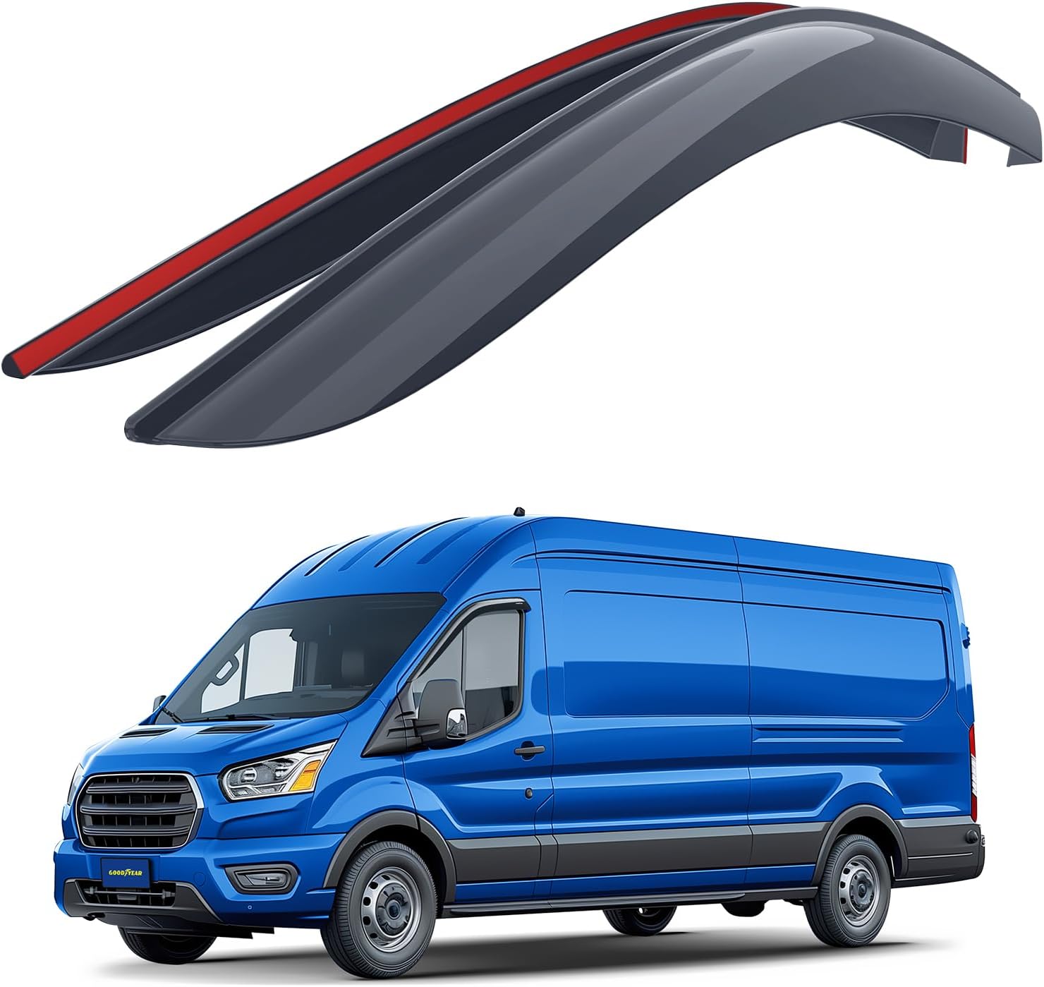 Goodyear Shatterproof Window Deflectors for Ford Transit 2014-2026, Tape-on Rain Guards, Window Visors, Vent Deflector, Vent Visor, Truck Accessories, 2 pcs - GY003242LP