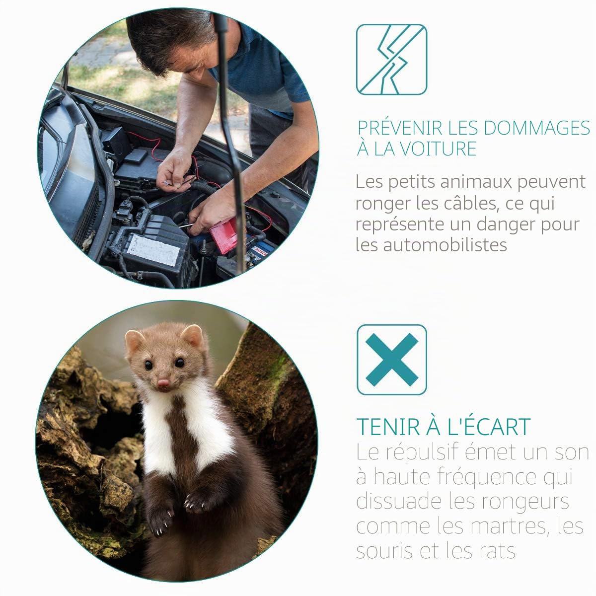 Navaris Répulsif Anti-Fouine pour Voiture - Répulsif Ultrason Contre Fouine Martre Nuisible Rongeur Souris - Accessoire pour Voiture Automobile