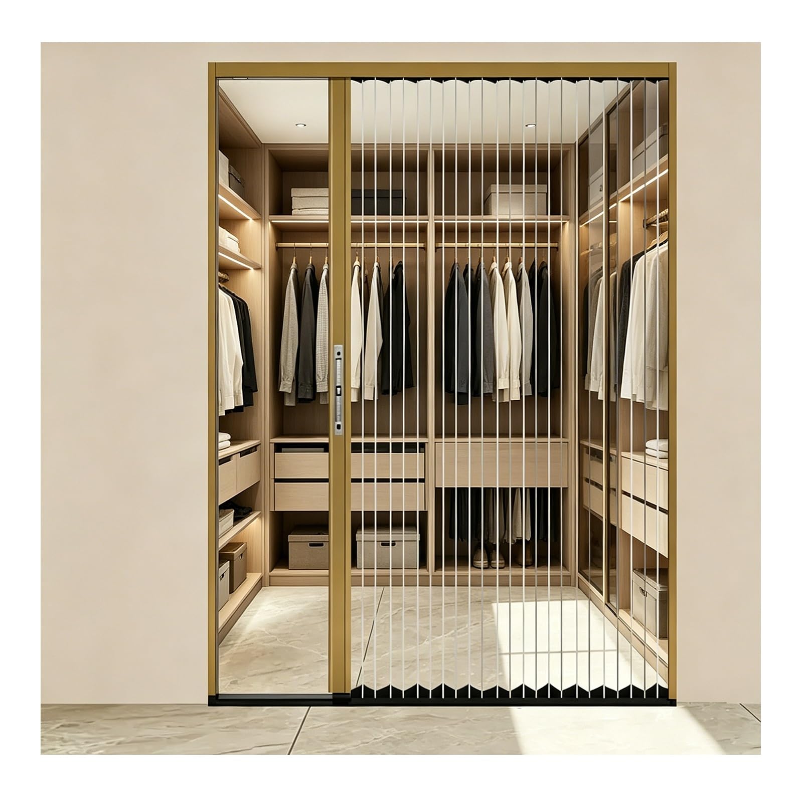 Kphymod Champagne Clear Pc Retractable Room Divider Folding Door, Aluminum Alloy Accordion Partition Door, Closet & Bedroom Space Separation(,48" X 80")