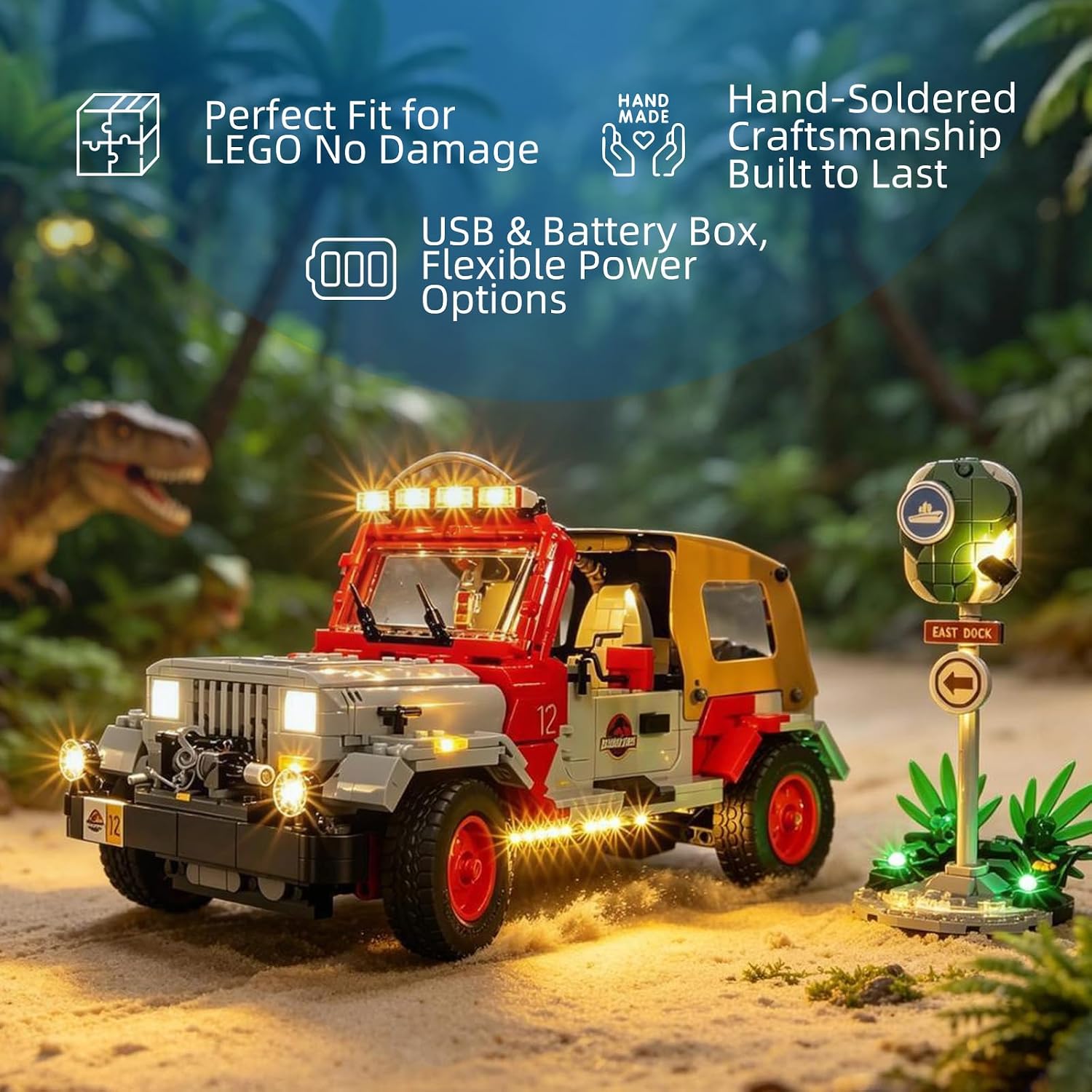 YEABRICKS LED Light for Lego-77984 Jurassic Park Jeep Wrangler Building Blocks Model (Building Set NOT Included) image 3