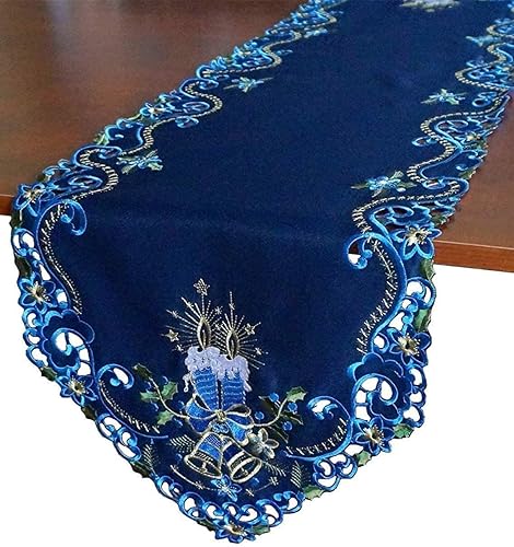 Miniatura 4 de GRANDDECO Camino de mesa navideño de 13 x 68 pulgadas, Cutwork bordado floral para decoración de mesa de Navidad, decoración de mesa para el hogar,