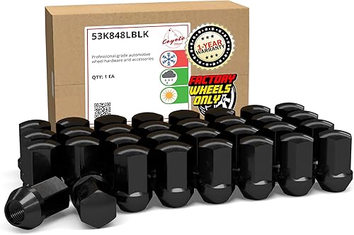 Vista 19 de Wheel Accessories Parts 20 tuercas de llanta estilo OEM de 9/16"-18 roscas de 1.65" de largo negro 7/8" 0.866 in hexagonales para Chrysler Aspen