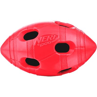 Nerf Dog Rubber Football Dog Toy with Interactive Squeaker and Crunch, Lightweight, Durable and Water Resistant, 6 Inch Diameter for Medium/Large Breeds, Single Unit, Red