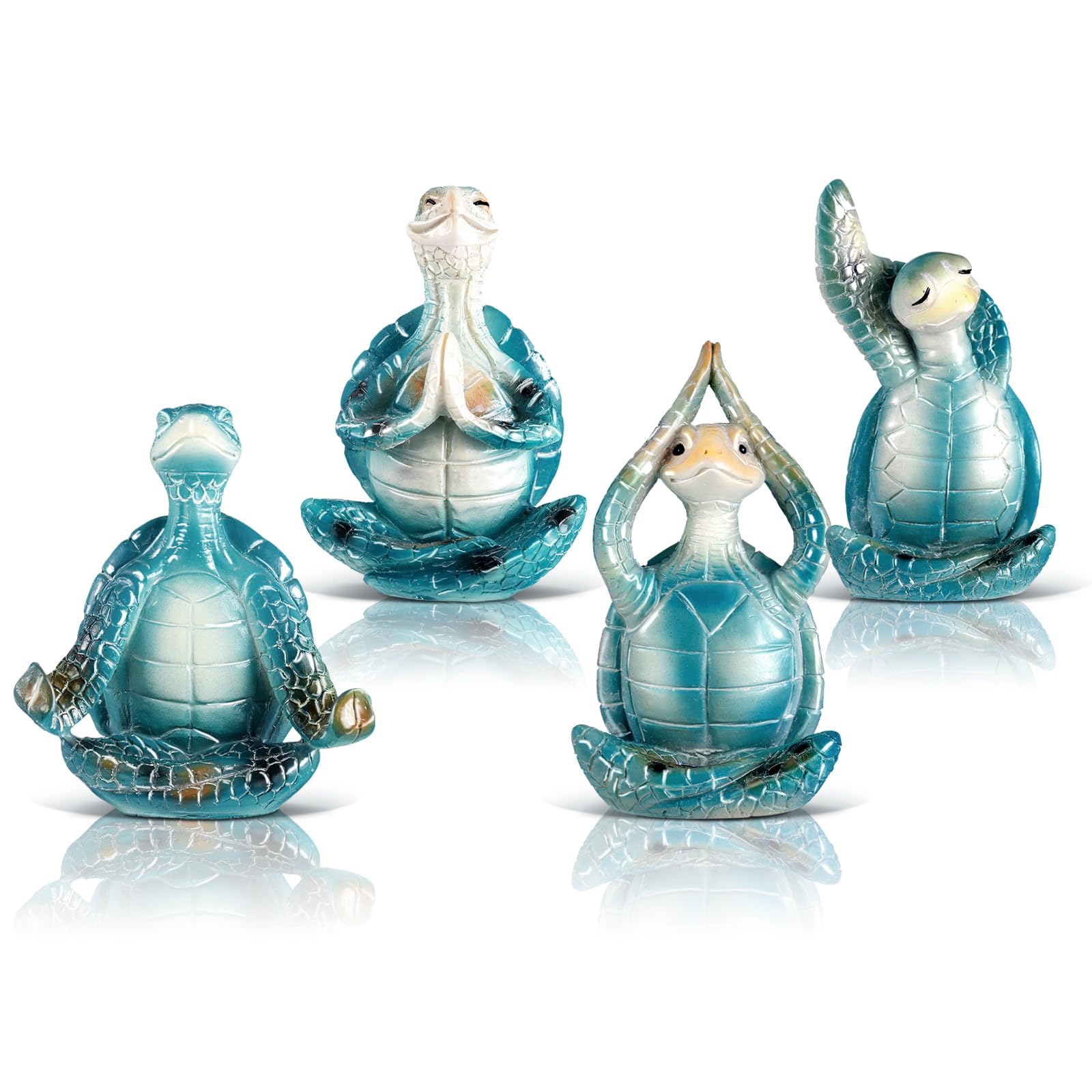 TERRIFI Sea Turtle Meditating Yoga Figurines, Yoga Sea Turtle Figurine Statues for Meditating, for Living Room Office Bedroom Decoration and Spiritual Garden Room (Blue, 4 Style)