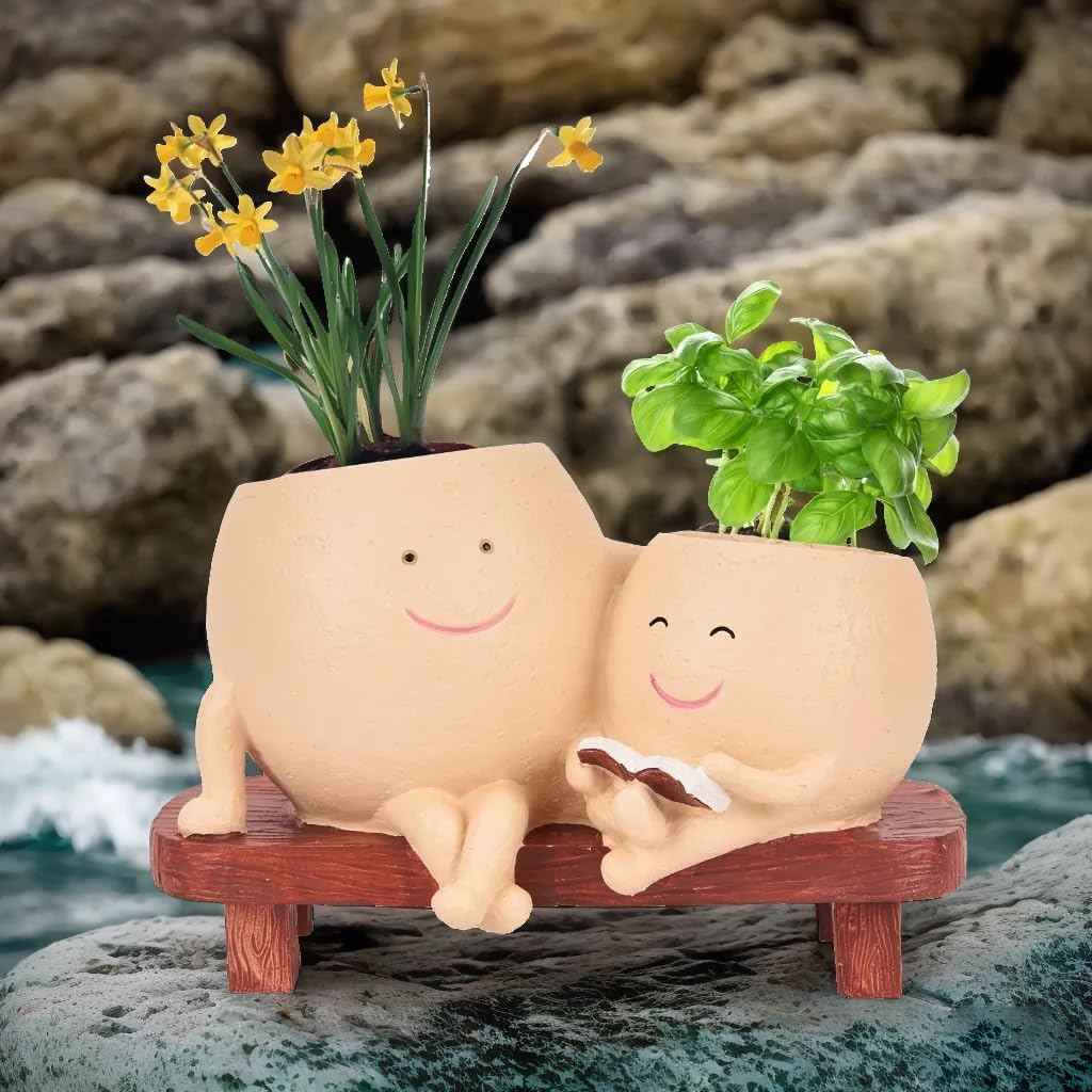 Smily Face Planter Pot Cute Resin Flower Head Planter for Indoor Outdoor Unique Sit Chair Succulent Pots Gift IdeaI for Mother,Father and Appreciation Christmas with Drainage Hole (1 PCS Type1) - Image 4