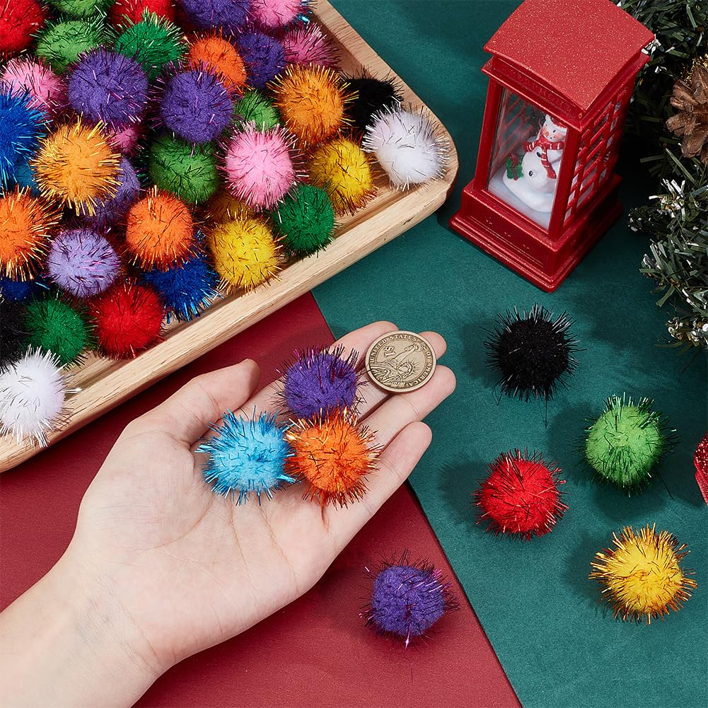 SUNNYCLUE 130Pcs 13 Colors Large Pom Poms Bulk Pompom Balls 30mm Fibre Soft Fluffy Round Fuzzy Tinsel Sparkle Ball Glitters Cat Kitten Chase Pompoms for Crafts DIY Art Christmas Party Decorations - Image 3
