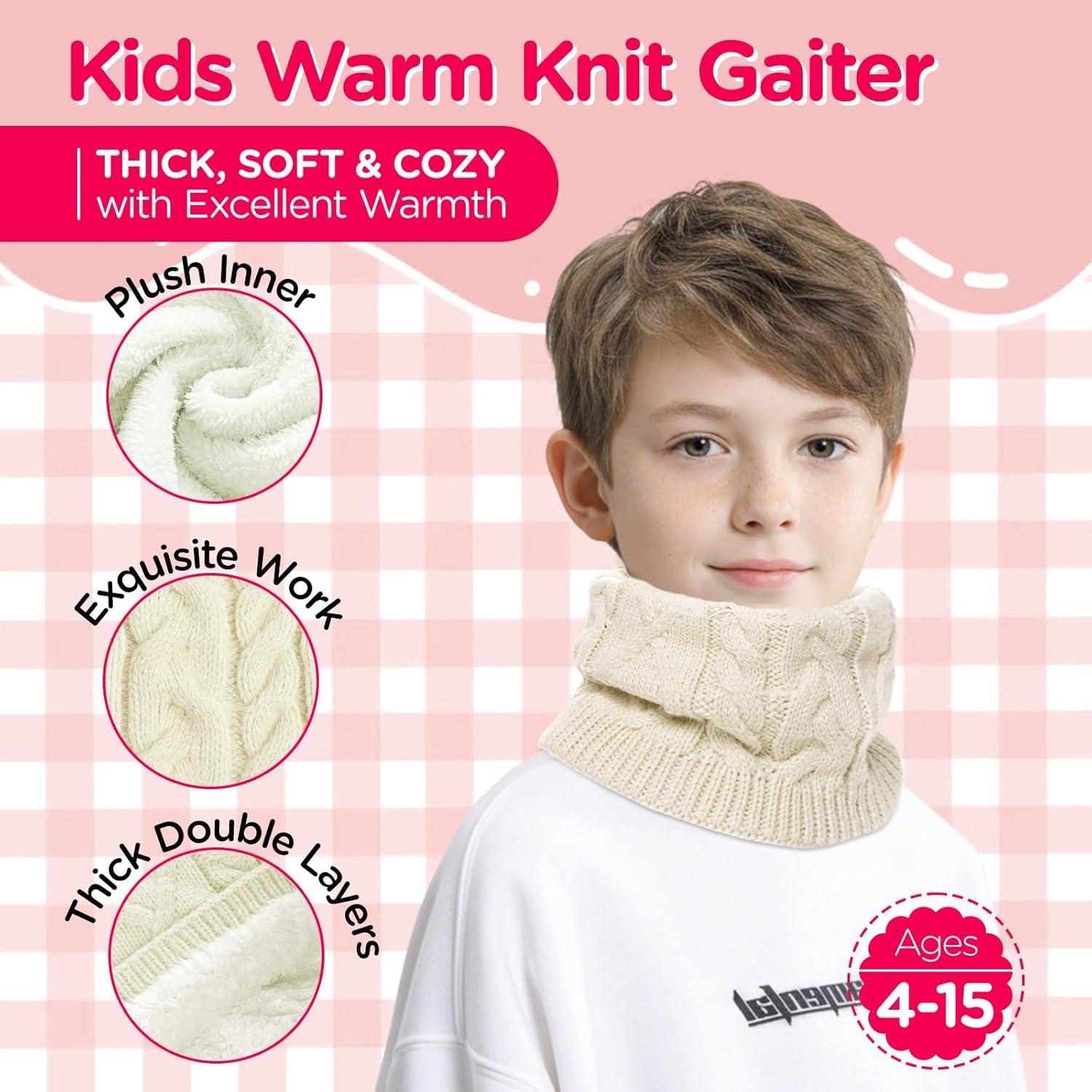 Wandx Kids Neck Warmer Winter Knitted Neck Gaiters for Boys Girls Child Warm Fleece Lined Face Cover for Cold Weather - Image 3