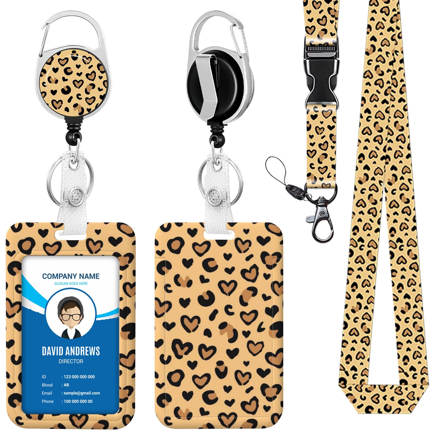 Lanyard for ID Badge Holder Badge Reel Leopard for Man Women Cute Nurse Teacher Name Tag Clip Retractable Keychain Heavy Duty Work Office Gifts Accessories