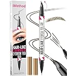 iMethod Curved Eyebrow Pen - 2-in-1 Dual-Ended Eyebrow Pencil with Curved Tip and Precise Brush-Tip, Microblading Eyebrow Pen for Natural Hair-Like Brows, Long Lasting, Brown