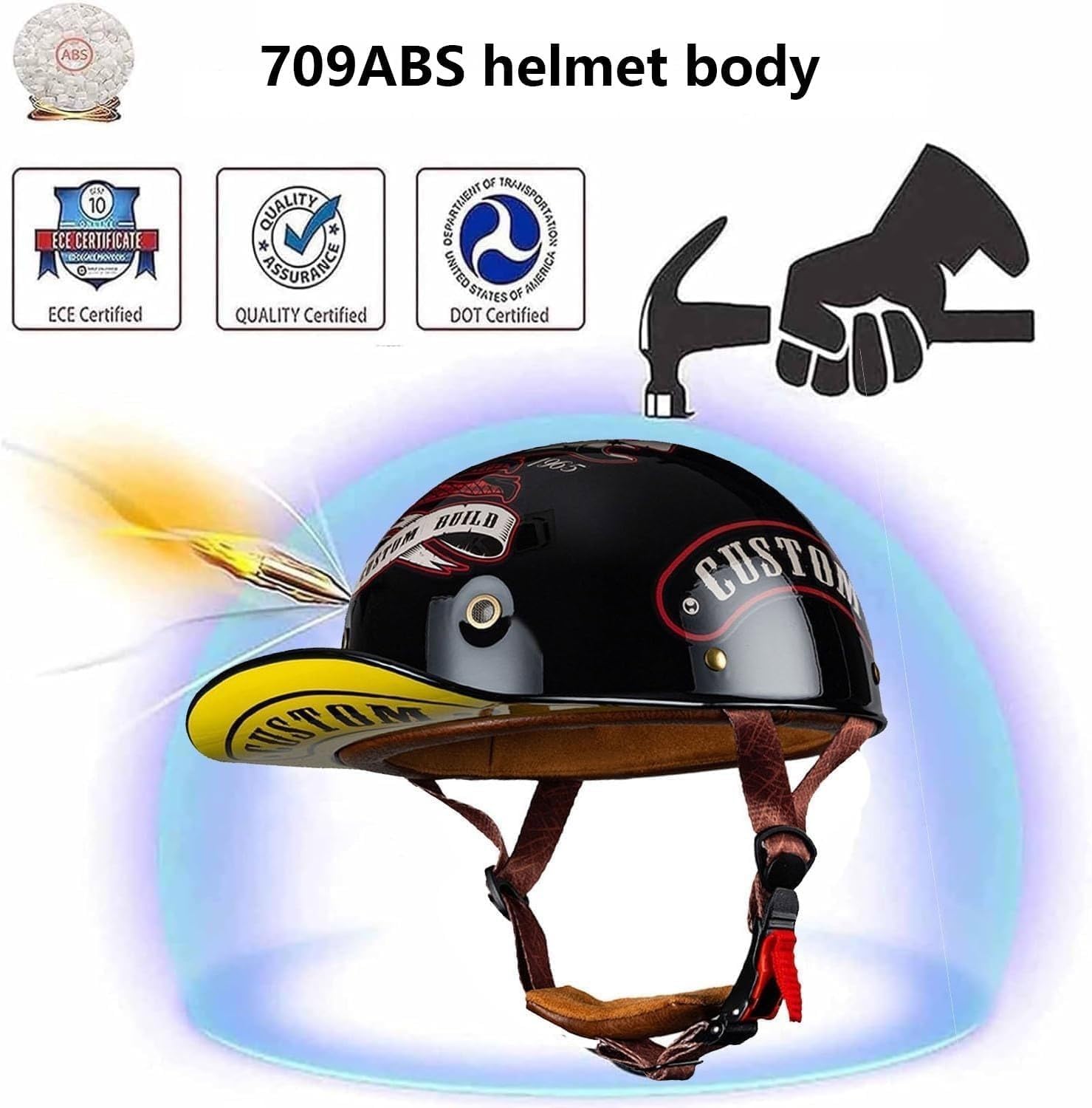 Retro Baseball Cap Half Helmets, DOT Approved,Vintage Open Face Motorcycle Helmet Men Women Half Shell Helmet for Cruiser Street Scooter Moped Cap Jet with Face towel (6,Large)