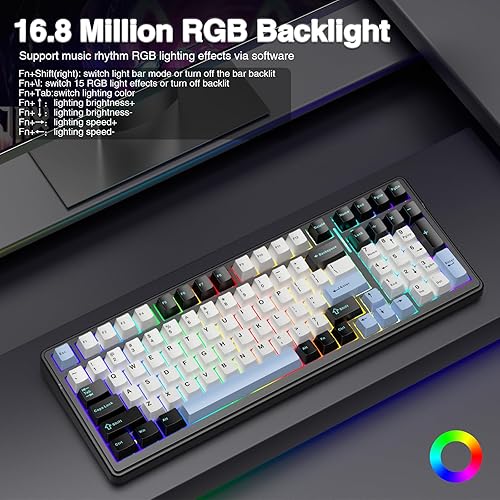 Miniatura 6 de AULA Teclado mecánico inalámbrico F99, triple modo BT5.02.4GHzUSB-C, teclado personalizado intercambiable en caliente, interruptores lineales