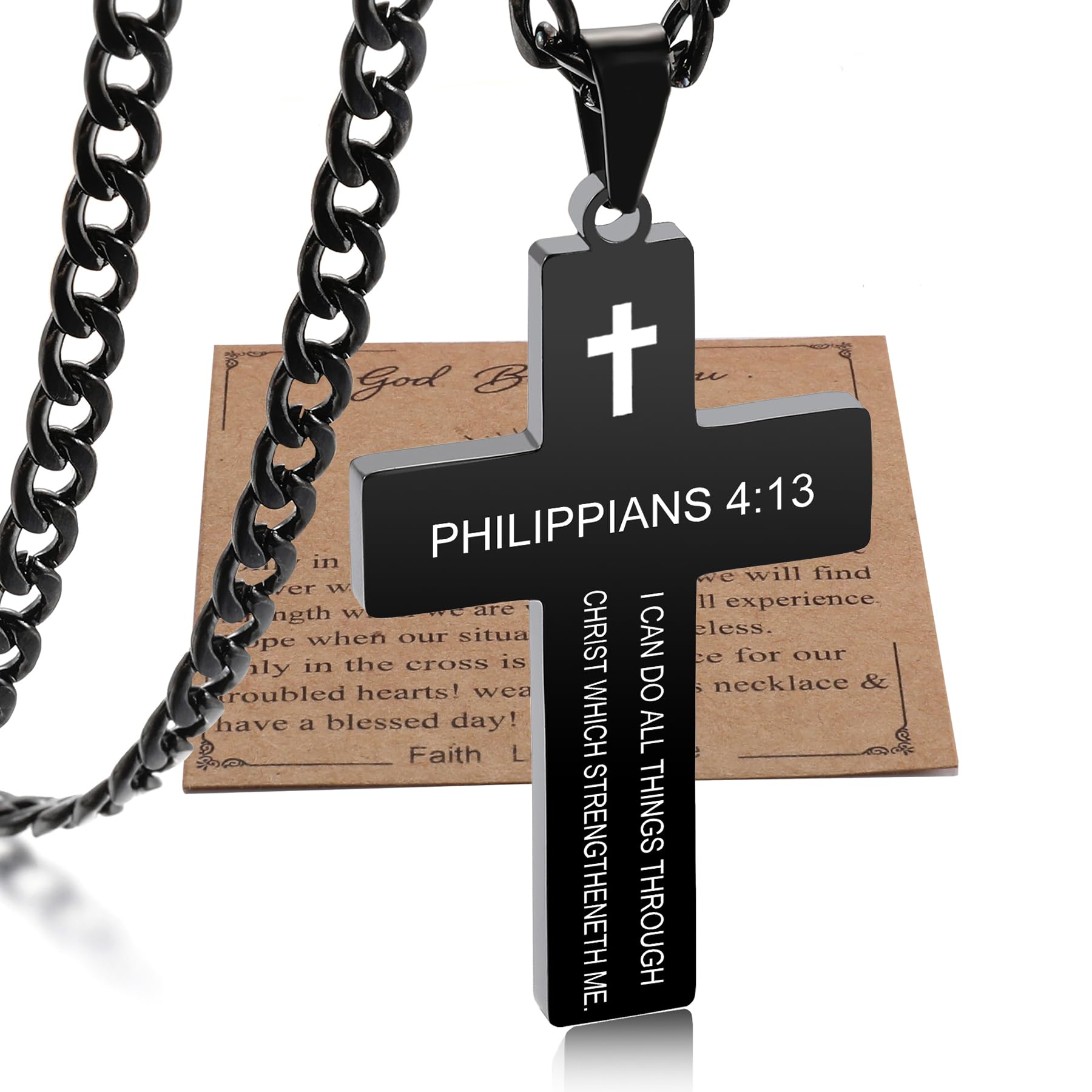 SKQIR Cross Necklace for Men with Bible Verse, Christian Religious Scripture First Communion Cross Chain Pendant for Boys Jewelry Easter Basket