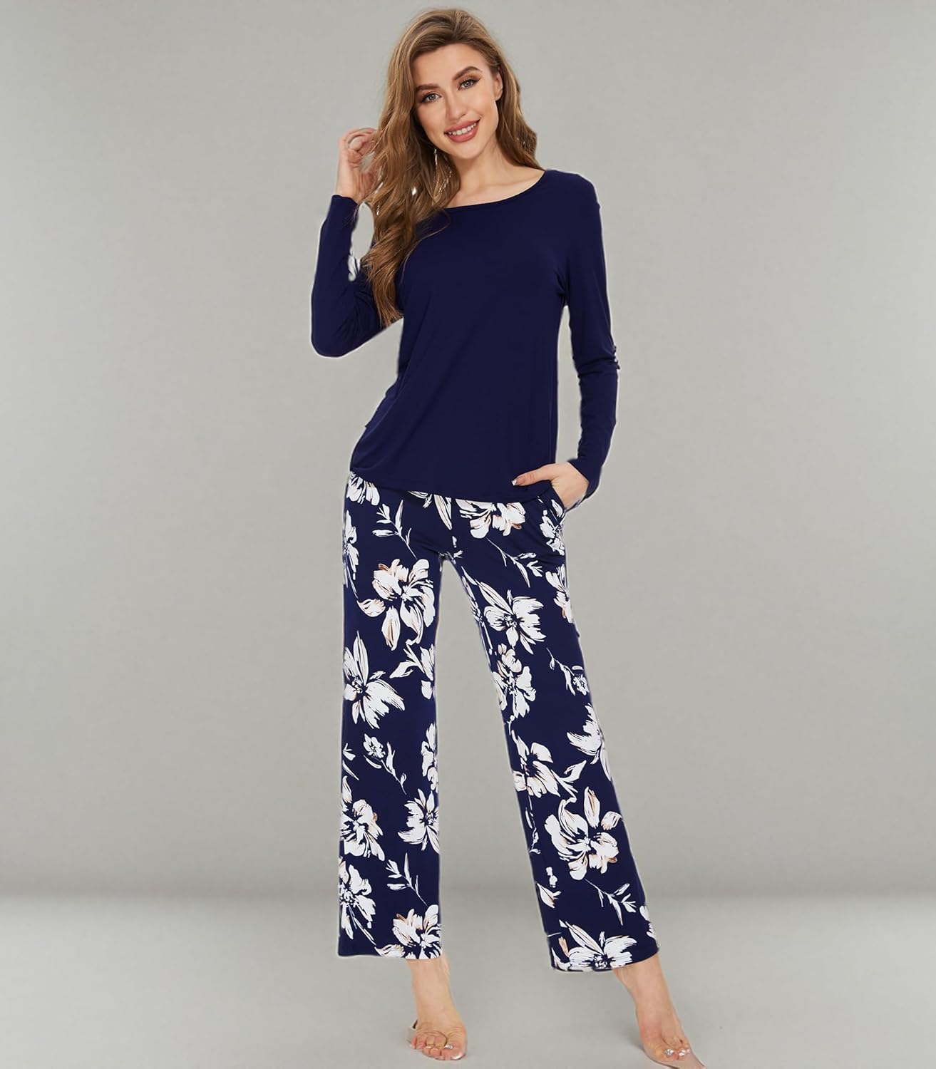 WiWi Bamboo Viscose Pajama Set for Women Super Soft Long Sleeve Top with Pants Loungewear Cooling 2 Piece Pjs Sets S-XXL - Image 8