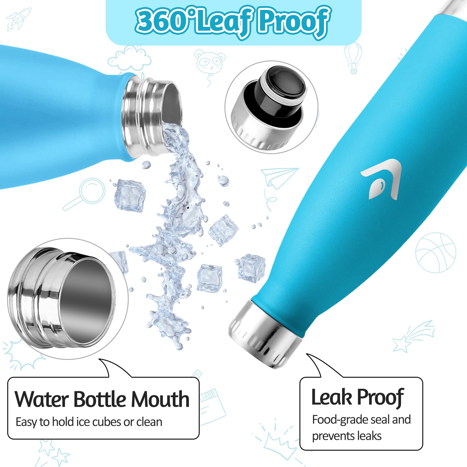 HoneyHolly Borraccia Termica Bambini, 500ML Acciaio Inossidabile 18/8, Borraccia Termiche, Senza BPA, Bottiglia Termica A Prova di Perdite, Termos per Scuola, Campeggio, Sport, Borracce