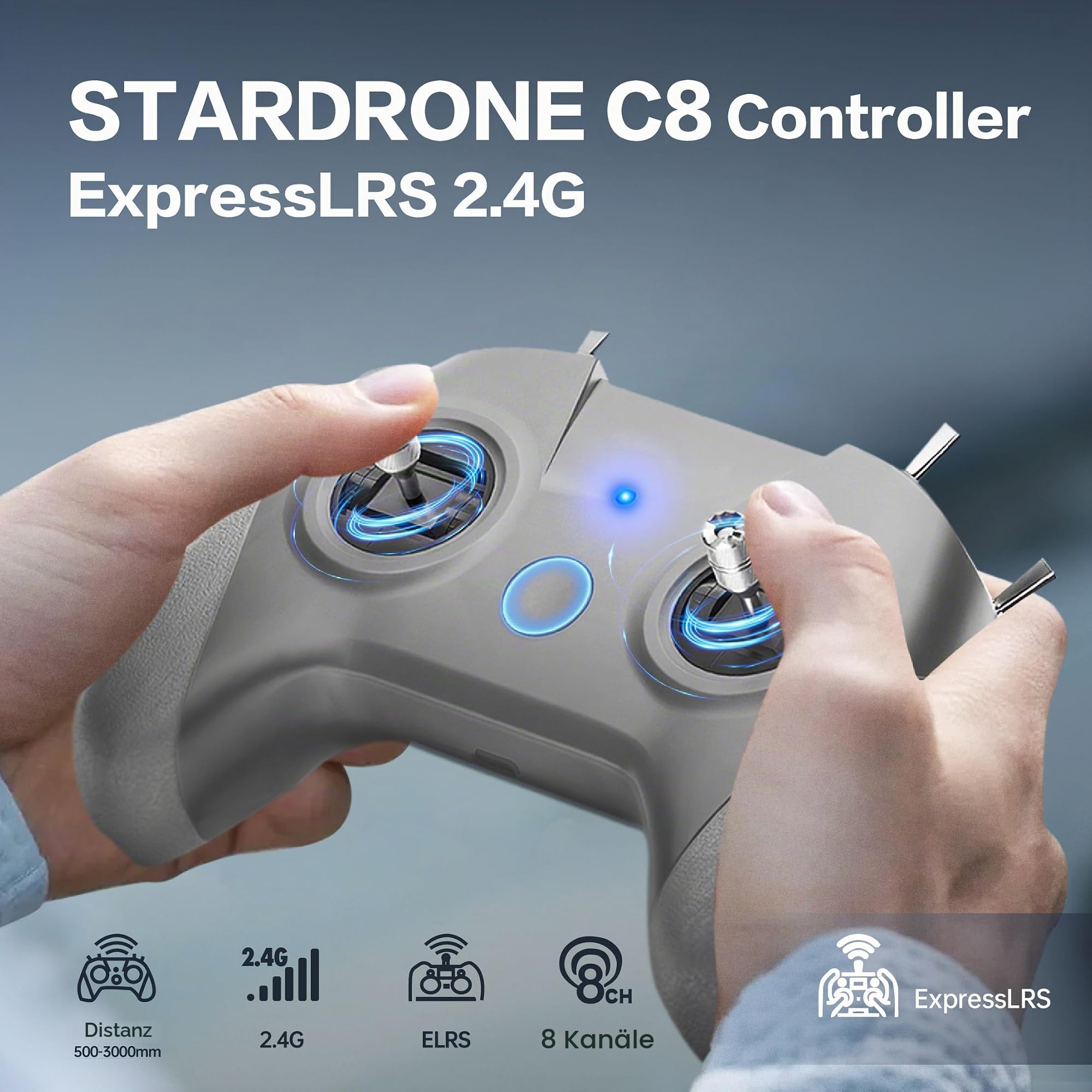 C8 ELRS V3 Fernsteuerung mit Nano Empfänger CR8 für FPV-Drohnen/Tiny Whoop/Fixed Wing, FPV-Drohnen-Simulator-Controller für Anfänger, Modus 2 (C8 ELRS Controller & Empfänger)