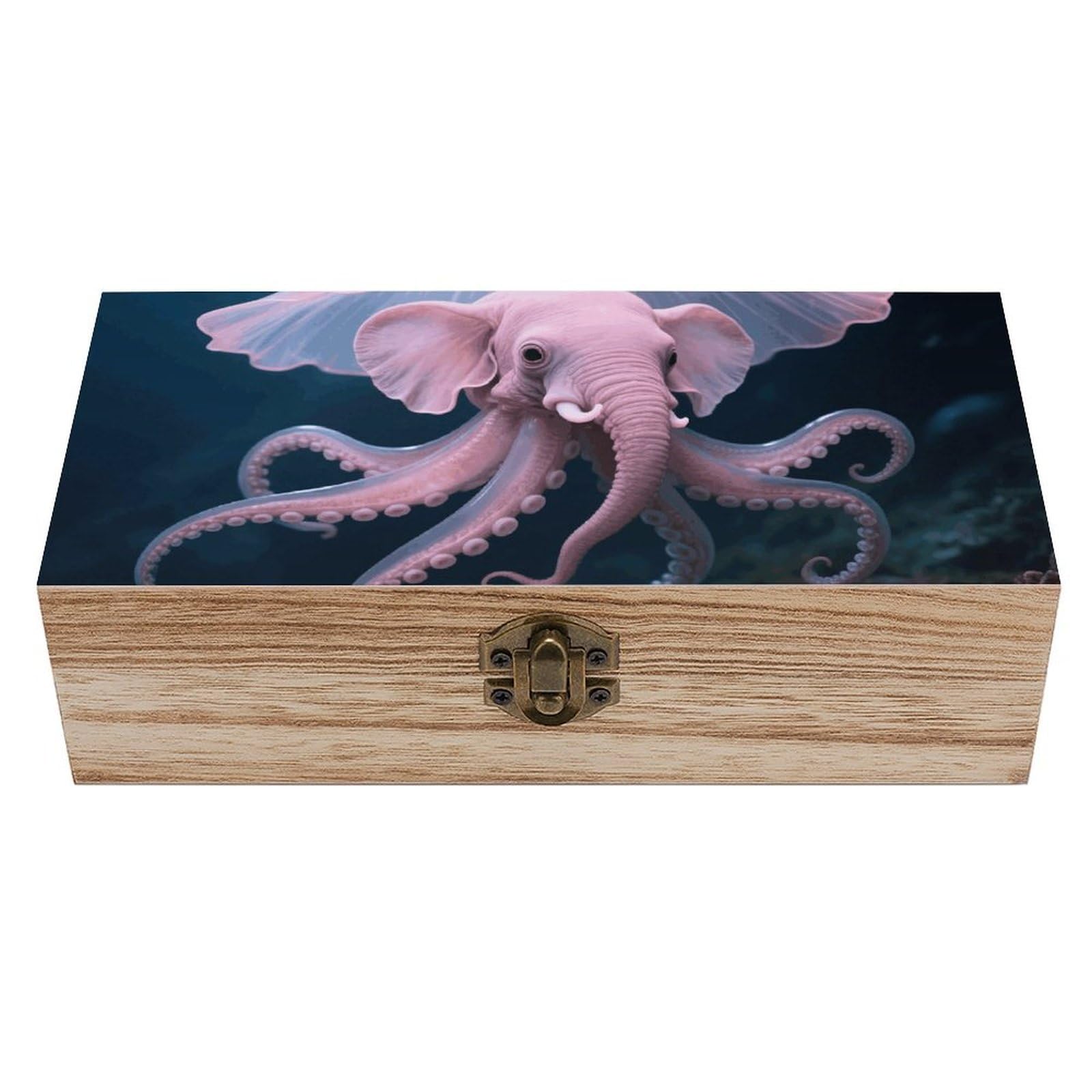 FodPand Decorative Keepsake Box Wooden Storage Boxes with Hinged Lid Handmade Dumbo Octopus Wood Organizer Memory Treasure Box for Jewelry Craft Card Photo Storage Wedding Bridal Shower Gifts