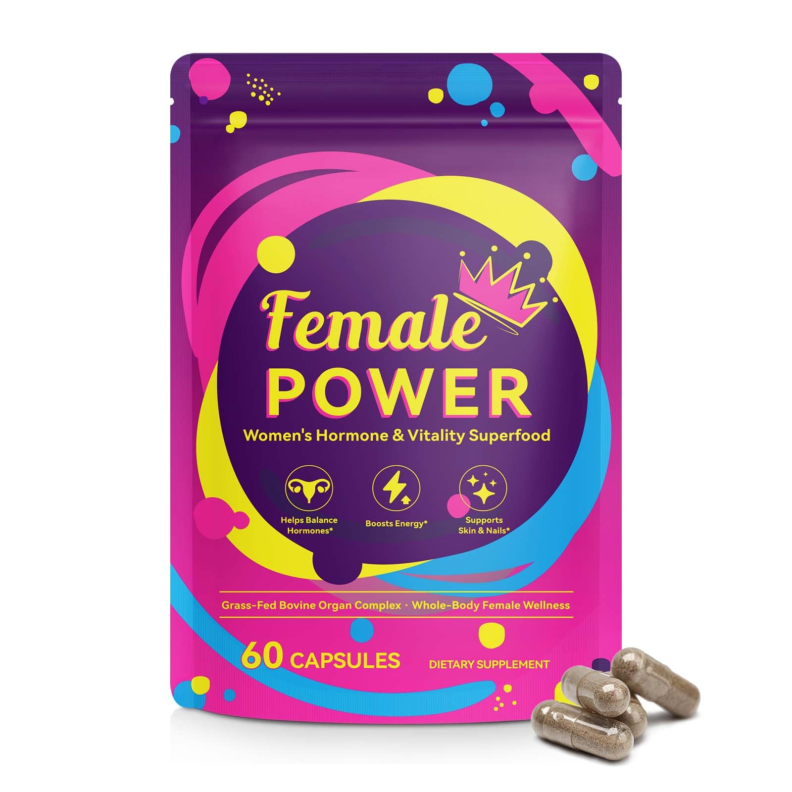 Beef Organ Supplement for Women, Beef Liver Capsules Supplement Supports Women's Overall Energy and Health, Balance Hormones, Energy, Menstrual, Skin Care, Hormone Balance for Women, 60 Capsules