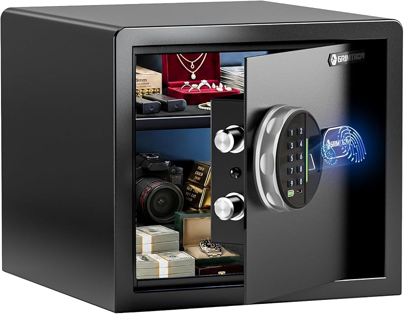 20LB Biometric Safe with Fingerprint Lock, 3-8 Digit PIN | 0.80 cu.ft. Safe with Silent Mode & LED & Backlit Keypad , 6.7M Combinations, Metal Knob, Removable Shelf & Easy Installation