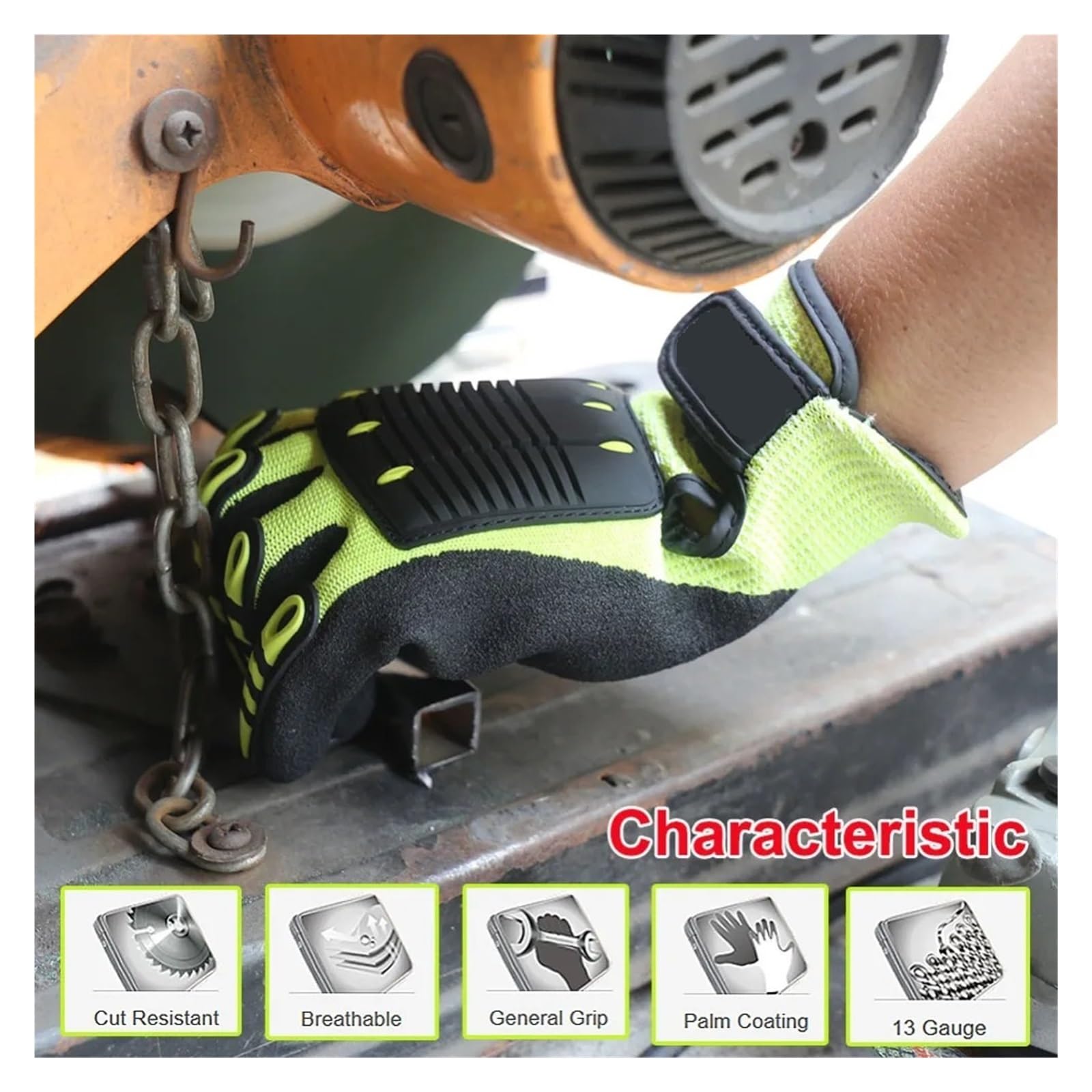 Gants De Coupe Gant De Travail De Sécurité Résistant Aux Coupures, Anti-Vibration, Anti-Impact, Résistant À L'huile, Protection Avec Paume Trempée En Nitrile For Le Travail Confortablement Adapté(S,A)