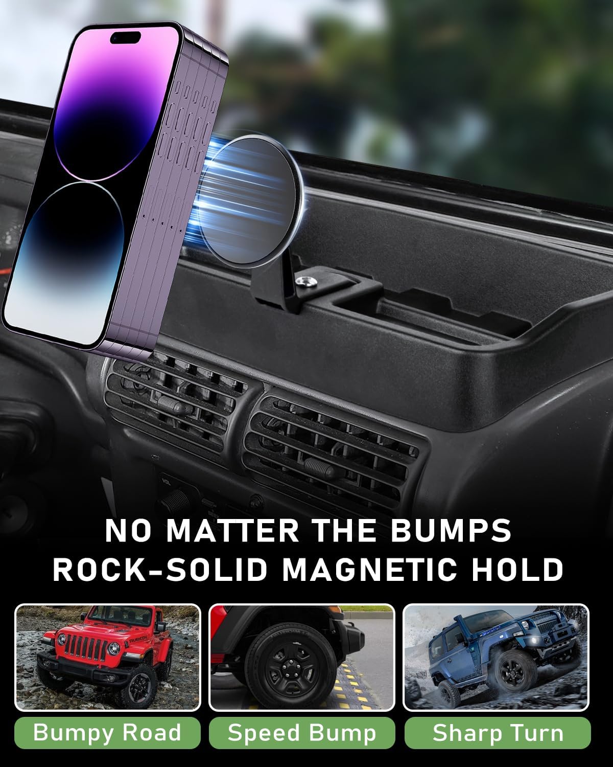 Magnetic Wrangler TJ Phone Mount, Phone Holder for Wrangler TJ Compatible with TJ 1997-2006, Wrangler TJ Accessory for Car Dashboard