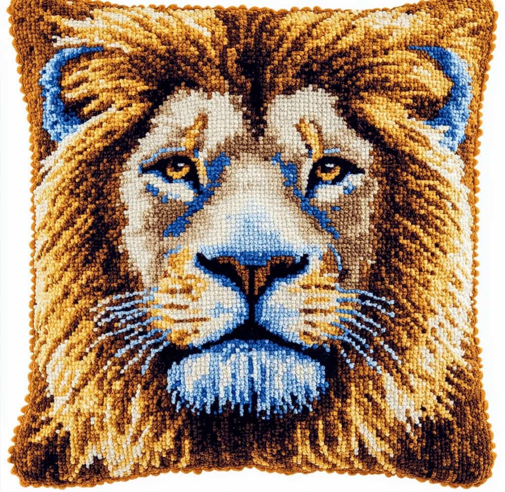Kitquiver Beginner Latch Hook Cushion Kit,Lion Decor Pillow Cover 43X43Cm